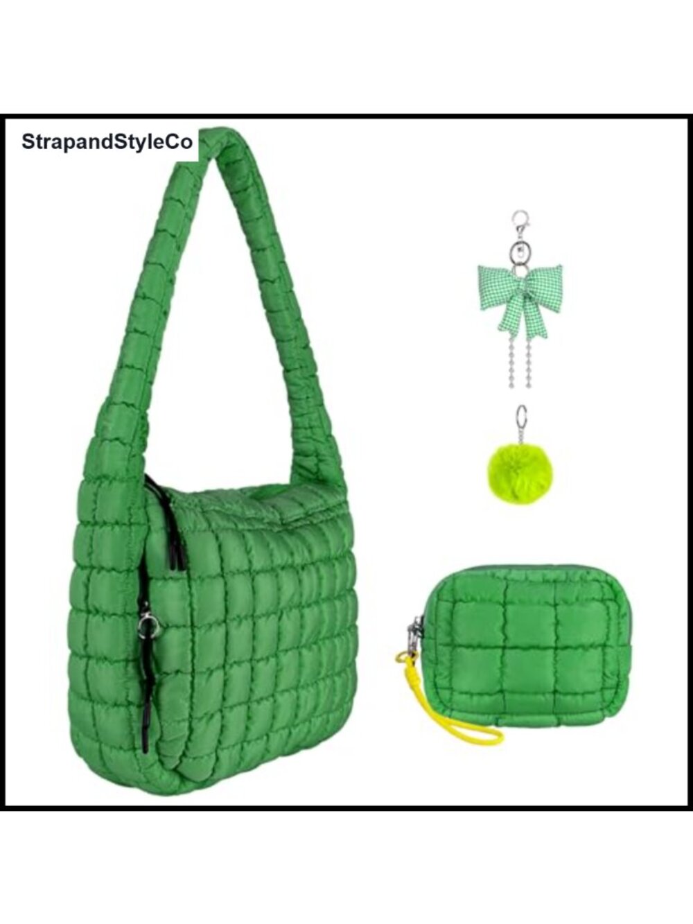 Quilted Puffer Nylon Tote Bag Crossbody Shoulder Carryall with Makeup Bag